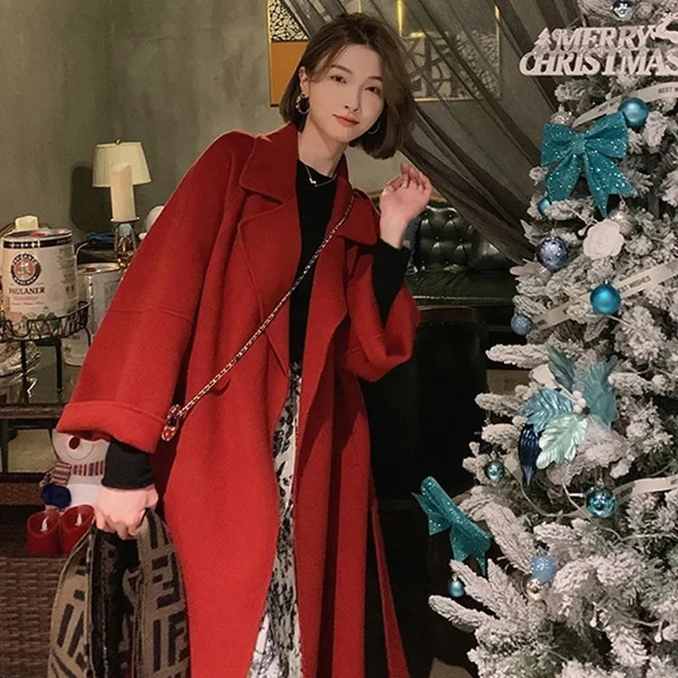 Double-sided Cashmere Big Collar Women's Coat 100% Pure Wool Reversible Woolen Coat High-End Fashion Loose Women's Wear 2026