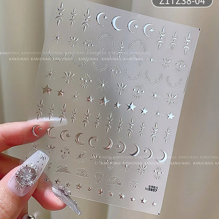 3D Bronzing Gold Moon Star Nail Art Stickers Retro Bohemia Sun Moon Star Nails Designs Self-Adhesive 3D Luxury Nail Decorations