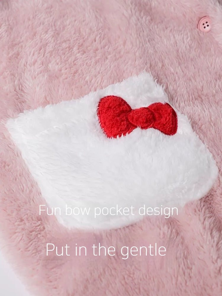 2025 Hello Kitty Pajamas Women'S Autumn And Winter Coral Velvet Thickened Bathrobe Cute Winter Nightgown Long Women'S Suit
