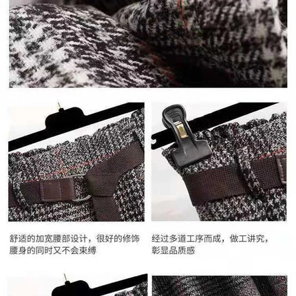 Korean Women Fashion Leisure Plaid Woolen Skirt Autumn Winter New High Waist Mid-Long Irregular Wool Skirts Femme Large Size 4XL PlatiNum
