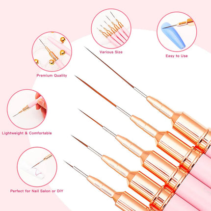 Nail Brush Pen 5pcs/set Nail Art Liner Brushes Set Elongated Striping Drawing Professional