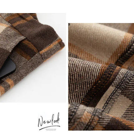 New Women Woolen Plaid Skirt Autumn Winter Fashion Elastic High Waist A-Line Wool Blended Long Skirt Simplicity Vintage Skirt PlatiNum