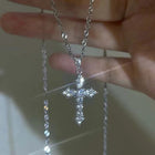 Shiny Crystal Zircon Cross Pendant Necklace for Women Girls Punk Silver Color Thin Chain Necklace Party Jewelry Birthday Gift PlatiNum