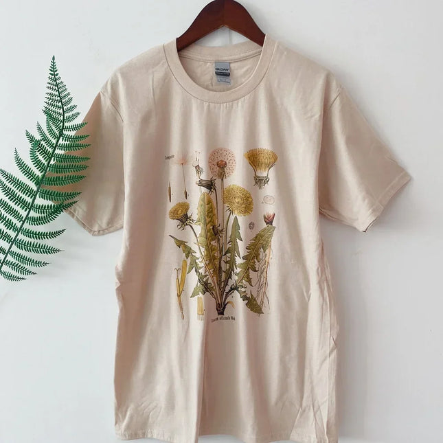 Dandelion Botanical Graphic T-Shirt Hiking Shirt Botanical Print T-Shirt Oversized Cotton Short Sleeve Top Women's Harajuku Clothing