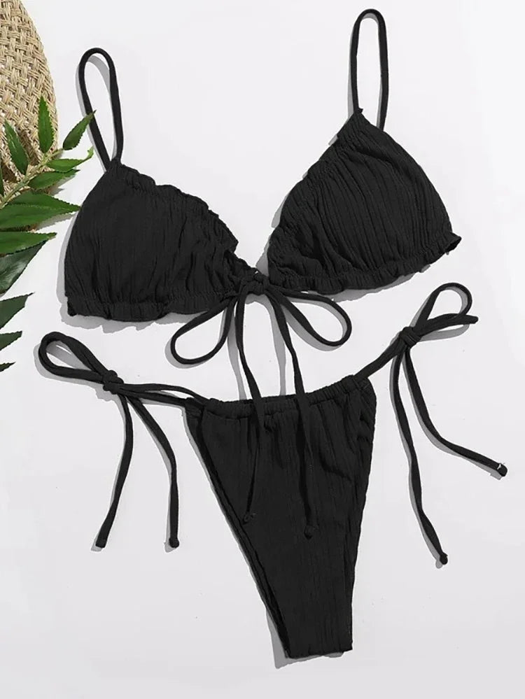 Nuovo Bikini Sexy 2026 a Righe, Costume da Bagno Donna Push-Up, Set Bikini Solido con Fascia, Abbigliamento da Spiaggia platinumshop