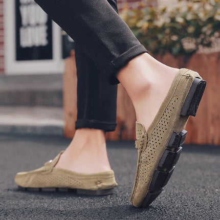 Nuove Ciabatte da Uomo alla Moda in Vera Pelle, Scarpe Casual Traspiranti con Design Traforato, Comode Slip-on per Guida, Mocassini da Uomo