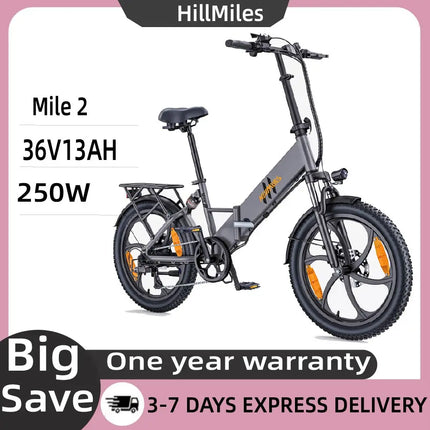 HillMiles Mile 2 Adulto 250W Motore 36V13AH Batteria Pieghevole Città Pendolarismo Bicicletta Elettrica 20*3 pollici Fat Tire Ebike