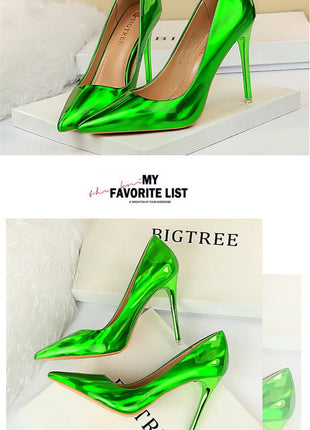 Tacchi alti da donna Blu Verde Décolleté di San Valentino Lusso lucido Stiletto Matrimonio Nuziale Discoteca Moda Semplice Colore solido 1829-2