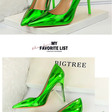 Tacchi alti da donna Blu Verde Décolleté di San Valentino Lusso lucido Stiletto Matrimonio Nuziale Discoteca Moda Semplice Colore solido 1829-2
