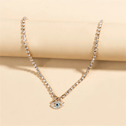 LXY-W Boho Fashion Gold-plate Simple Crystal Chain Eye Pendant Necklace For Women Vintage Female Choker Jewelry Gift Wholesale PlatiNum