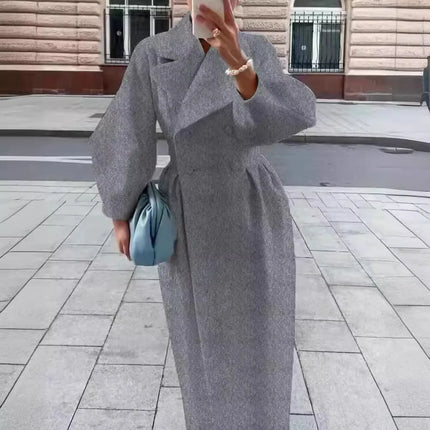 European American Retro Court Style Wool Coat, Long Length with Big Lapel & Lantern Sleeves, New Autumn Winter Outerwear