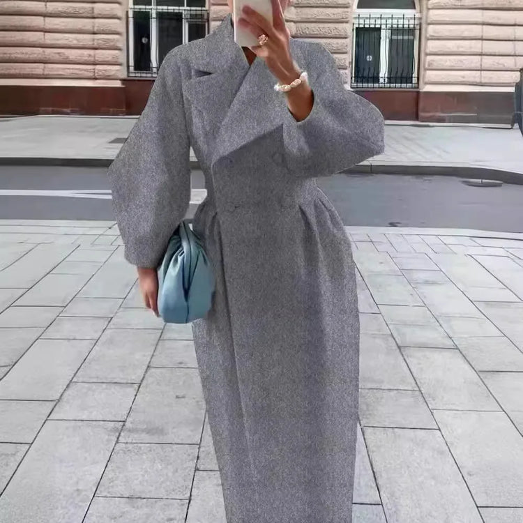 European American Retro Court Style Wool Coat, Long Length with Big Lapel & Lantern Sleeves, New Autumn Winter Outerwear