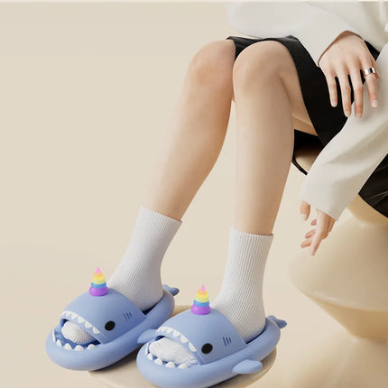 Cute Shark Slippers for Women & Men Summer Platform Night Glow-in-the-Dark Indoor Beach Slides Home Street Wear DIY Accessory