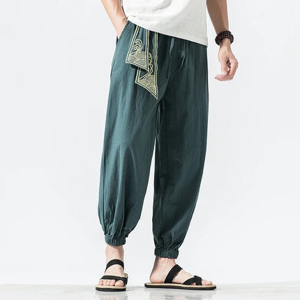 Kimono da uomo in cotone e lino costume da samurai giapponese Ukiyo-e cintura con stampa pantaloni stile harem retrò pantaloni larghi da uomo Hip Hop Harajuku Haori