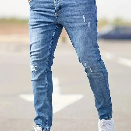 Men's Jeans Stretch Slim Fit Trousers Streetwear Classical Casual Pants Skinny Zipper Denim Designer Clothes Black Blue PlatiNum