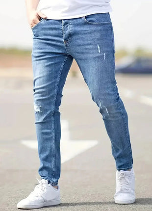 Men's Jeans Stretch Slim Fit Trousers Streetwear Classical Casual Pants Skinny Zipper Denim Designer Clothes Black Blue PlatiNum