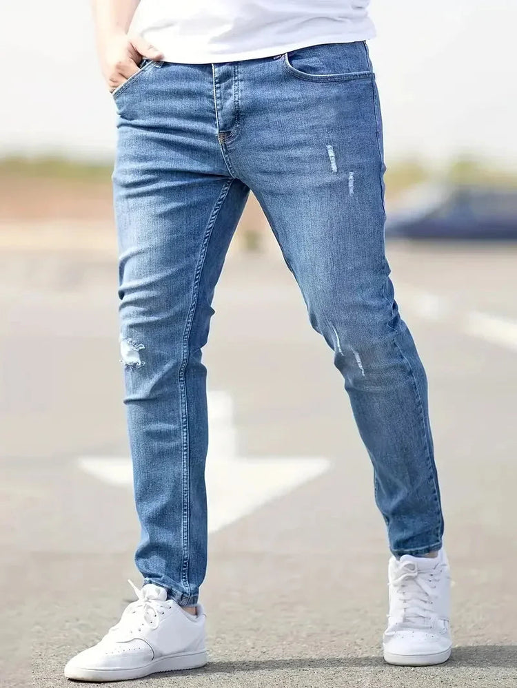 Men's Jeans Stretch Slim Fit Trousers Streetwear Classical Casual Pants Skinny Zipper Denim Designer Clothes Black Blue PlatiNum