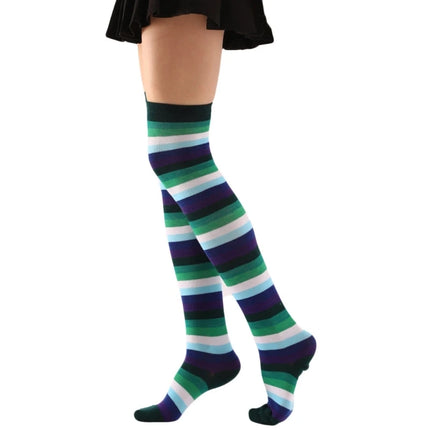 Calze sopra il ginocchio da donna, calze a righe colorate alla moda Cosplay calze alte alla coscia calze lunghe per stivali regali