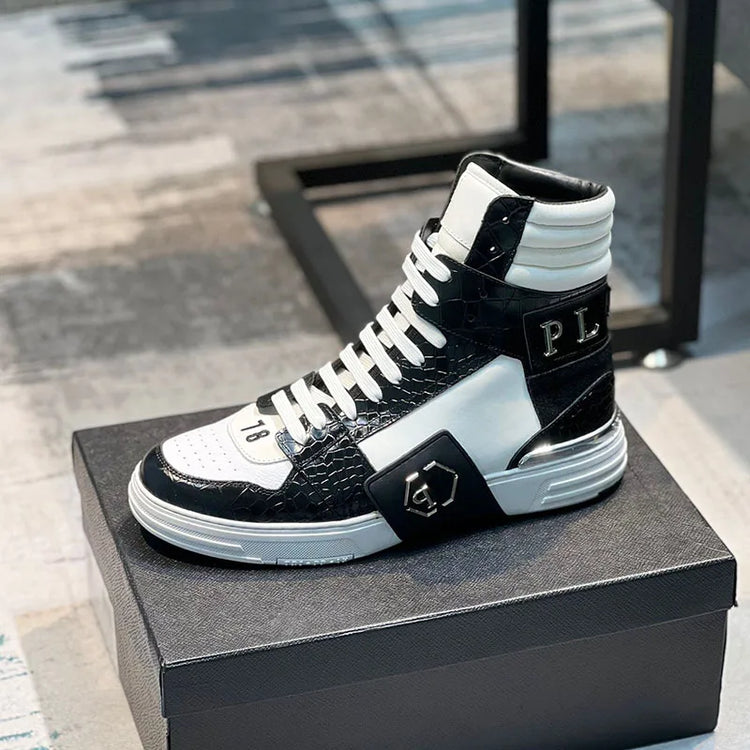 Luxury Designer's Autumn Winter New Men's Sneakers Water Diamond High Top Men's Running Shoes Fashion Leather Casual Short Boots