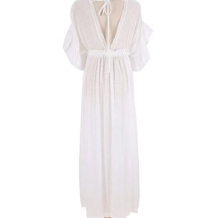 Costume da bagno donna taglie forti copricostume con scollo a V profondo costume da bagno Bikini Coverup abito lungo Kimono caftano diviso platinumshop