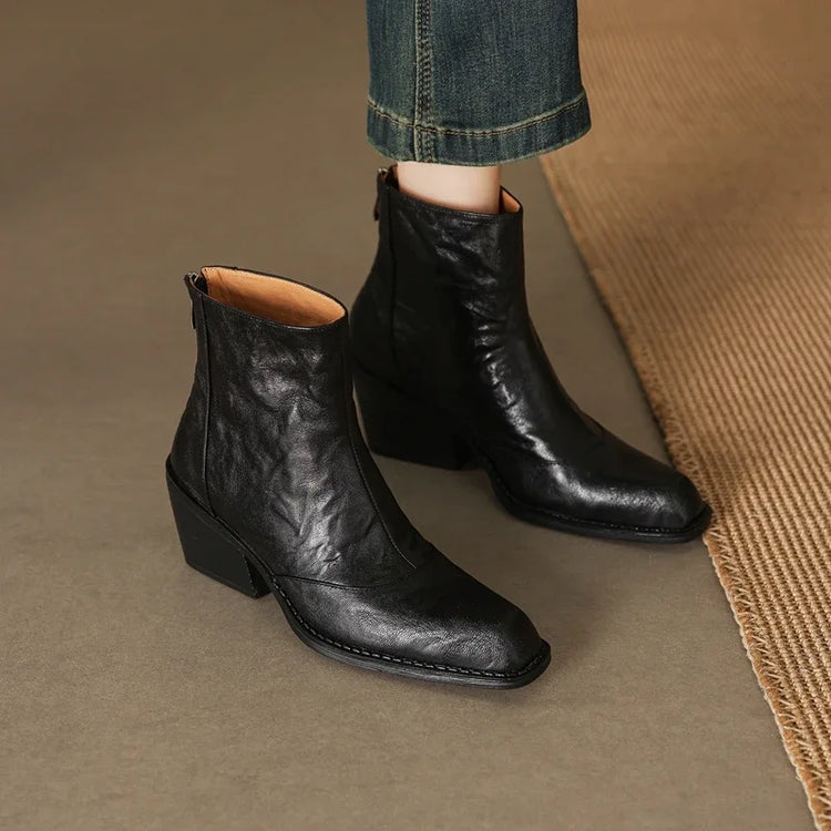Women's Chelsea Boots High Heels Genuine Leather 2027 New Autumn Winter Fashion Women's Ankle Boots Retro Winter Boots Ladies
