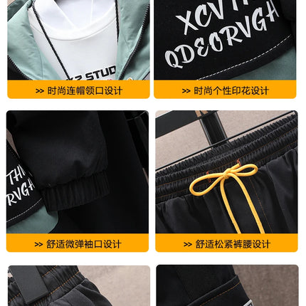 Spring Casual Men Sets Two Pieces Fashion Korean Trend Hooded Jacket + Pants Autumn Baseball Uniform Suit Man Outfit