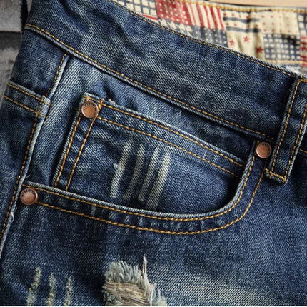 Men Ripped Short Jeans Summer Cotton Knee Length Shorts Breathable Vintage Denim Pants Painted Graffiti Streetwear Cargo Jeans PlatiNum