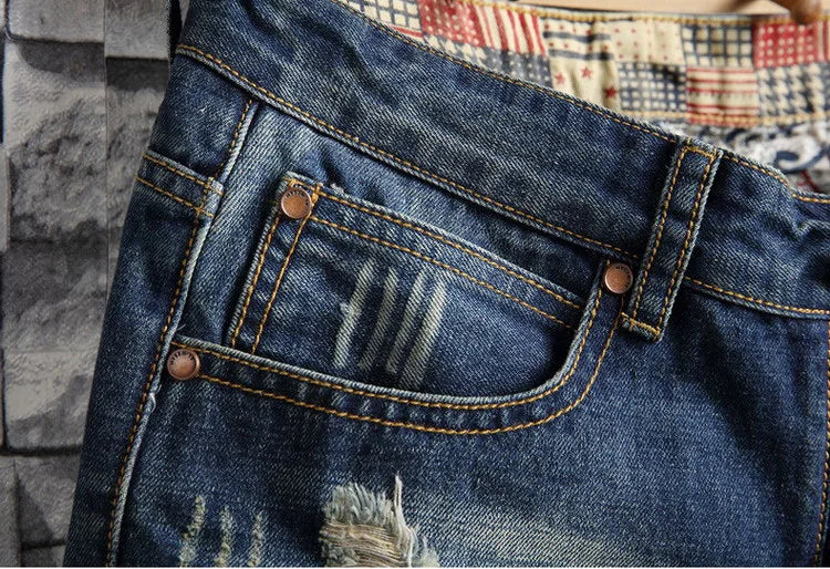 Men Ripped Short Jeans Summer Cotton Knee Length Shorts Breathable Vintage Denim Pants Painted Graffiti Streetwear Cargo Jeans PlatiNum