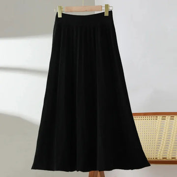 TLOML New Women's 100% Merino Wool Knitwear Wool Skirt Autumn Winter Long Pleated Skirt Grace Soft Warm Comfy Chic Dress Skirt PlatiNum