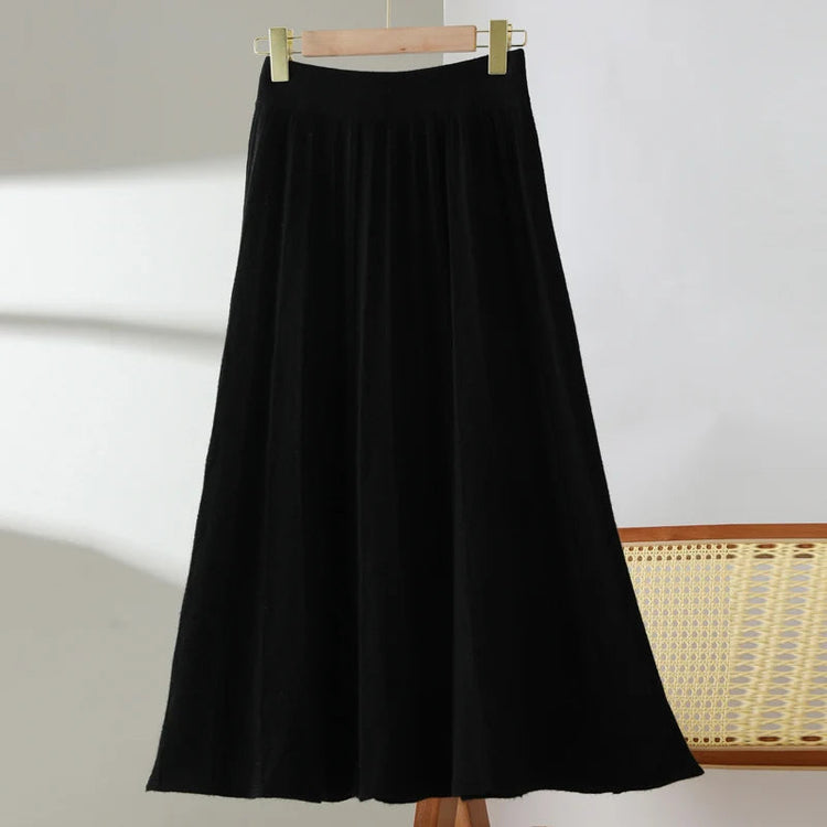 TLOML New Women's 100% Merino Wool Knitwear Wool Skirt Autumn Winter Long Pleated Skirt Grace Soft Warm Comfy Chic Dress Skirt PlatiNum