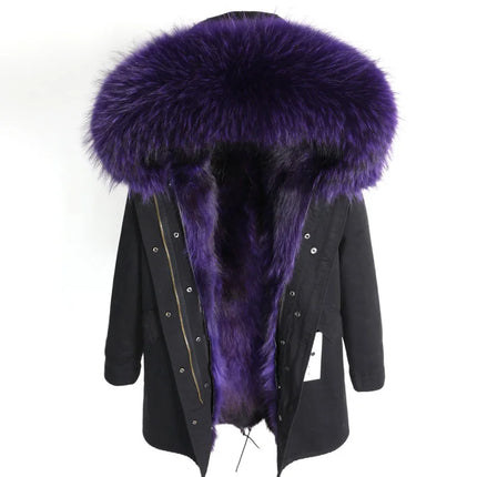 Maomaokong Natural Fur Lining Real Fur Coat Winter Jacket Women Raccoon Fur Collar Warm Thick Parkas Female Clothing