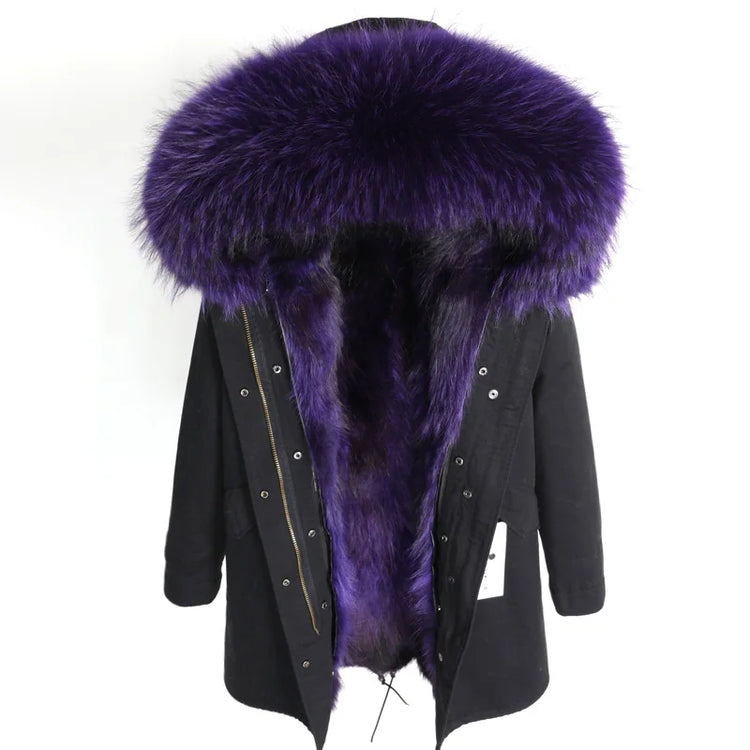 Maomaokong Natural Fur Lining Real Fur Coat Winter Jacket Women Raccoon Fur Collar Warm Thick Parkas Female Clothing
