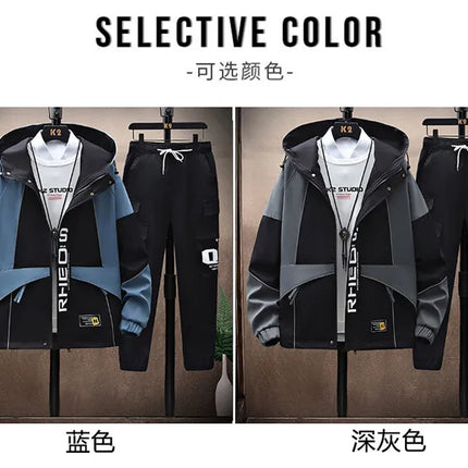 Men's Sets Sportswear Suit Hooded Colorblock Casual patchwork Hooded Jacket + Pants Suit Men's 2-piece Jogger Sweatshirt