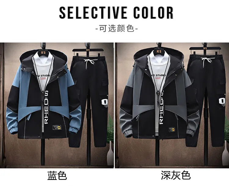 Men's Sets Sportswear Suit Hooded Colorblock Casual patchwork Hooded Jacket + Pants Suit Men's 2-piece Jogger Sweatshirt