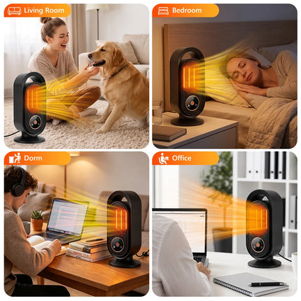 Electric Heater with Touch Control, PTC Ceramic Fast Heating, 3 Speeds 4 Timers, Energy Efficient Desk Warmer for Home Office