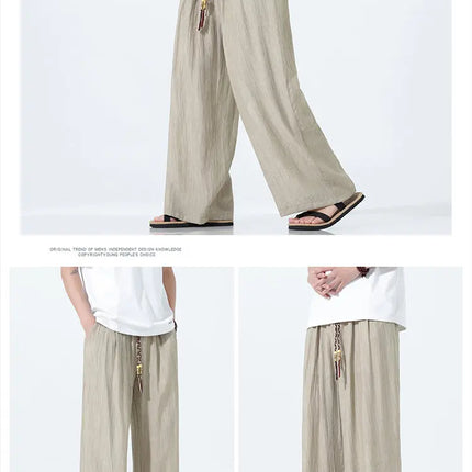 Pantaloni da Uomo a Gamba Dritta Estivi in Seta Ghiacciata, Pantaloni a Gamba Larga Freschi, Nuovi Arrivi di Tendenza, Traspiranti, Stile Cinese, Casual