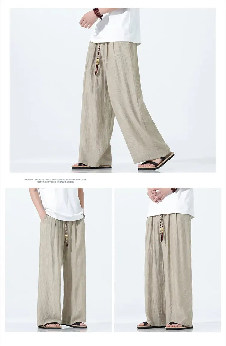 Pantaloni da Uomo a Gamba Dritta Estivi in Seta Ghiacciata, Pantaloni a Gamba Larga Freschi, Nuovi Arrivi di Tendenza, Traspiranti, Stile Cinese, Casual