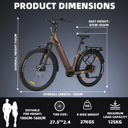 Bicicletta Elettrica TTGO Z3 27.5x2.4 " con Motore da 250W, Batteria 48V15AH, Freni a Disco Idraulici, E-Bike per Adulti, MTB Elettrica da Città
