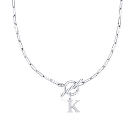 Women stainless steel Initial necklace A-Z Letter charms pendant Choker Women silvery Chain Ot Deduction Necklace For Women 2025 PlatiNum