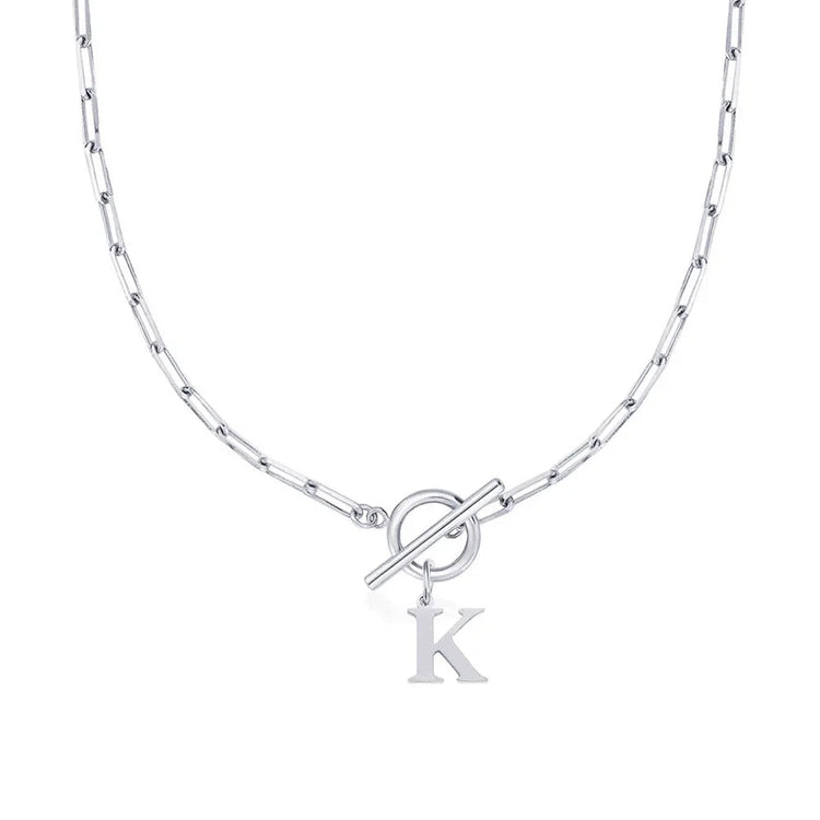 Women stainless steel Initial necklace A-Z Letter charms pendant Choker Women silvery Chain Ot Deduction Necklace For Women 2025 PlatiNum