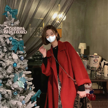 Double-sided Cashmere Big Collar Women's Coat 100% Pure Wool Reversible Woolen Coat High-End Fashion Loose Women's Wear 2026