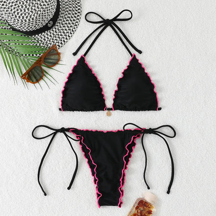 Micro Bikini Donna Due Pezzi Sexy Plissettato Costume da Bagno Femminile 2026 con Lacci Set Bikini da Spiaggia con Perizoma platinumshop