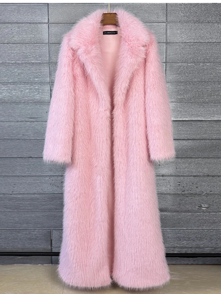 ZADORIN 130cm Super Long Fluffy Faux Fur Coat Woman Jacket Winter Lapel Thicken White Faux Fur Coats Jacket for Women Outerwears