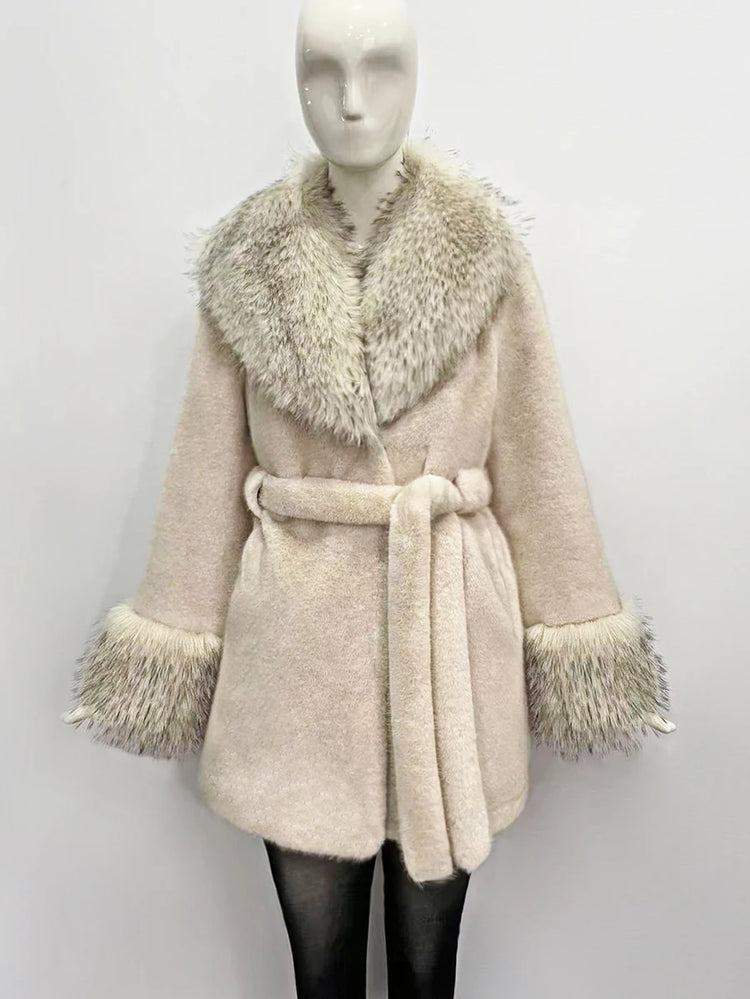 ZADORIN Luxury Long Mink Coat Faux Raccoon Fur Collar Warm Black Fur Coat Woman Elegant Belted Faux Fur Jacket Winter Outerwears