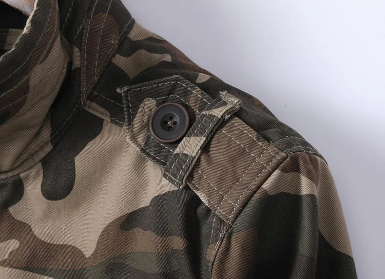 Vintage Style Men's Autumn Casual Jacket Tactical Camouflage Coat Stand Collar Outdoor Jacket Spring Outerwear