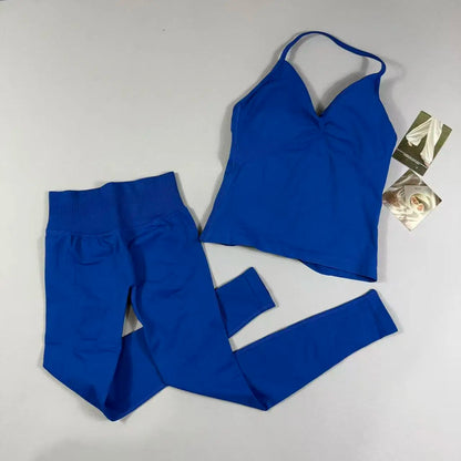 Yoga 2pcs Impact Gym Set Women Backless Tank Tops High Waist Scrunch Seamless Shorts Fitness Clothes Activewear Workout Sets