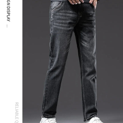 Autumn Men's Business Straight Fit Jeans Vintage Blue Smoke Gray Stretch Trousers Soft Comfortable Fabric Denim Pants Male PlatiNum