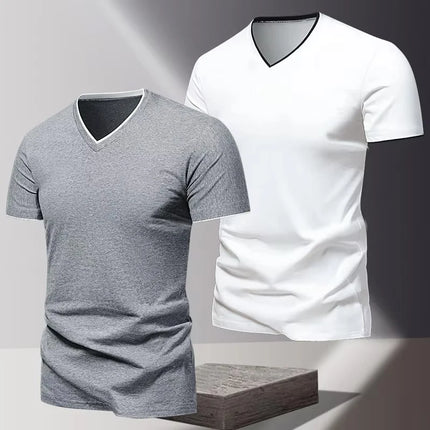Men's Short Sleeve V-Neck T-Shirt, Men's Sporty Casual T-Shirt, Plain Simple Trendy Basic T-Shirt