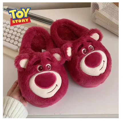 Fashion Strawberry Bear Girl Plush Cotton Slippers for Winter Warmth Indoor with Soft Plush Leisure Cotton Slippers Gifts