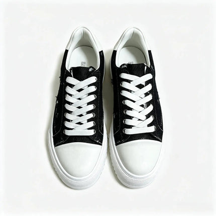 Okimoz Men Height Increasing Distressed Ripped Platform Canvas Sneakers Autumn Winter Low Top Lace Up Casual Campus Daily Skate
